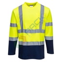 T-shirt alta visibilità in maglia in 55% cotone + 45% poliestere 175 gr, maniche lunghe con alto contenuto di cotone per un comfort superiore, certificata EN ISO 20471 Classe 3 + RIS 3279 TOM, colore giallo/blu navy, tg. XXL
