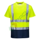 T-shirt alta visibilità 100% poliestere, punto occhio di pernice, 150 gr, vestibilità comoda per un maggior comfort, certificata EN ISO 20471 Classe 2 + RIS 3279 TOM, colore giallo/blu navy, tg. L