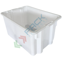 Cassetta in plastica (HDPE) sovrapponibile ed inseribile, capacità 90 Lt, Mis. 750 L x 460 P x 360 H mm, base chiusa e pareti chiuse, colore bianco