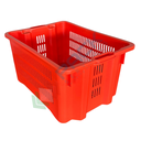 Cassetta in plastica (HDPE) sovrapponibile ed inseribile, capacità 50 Lt, Mis. 520 L x 420 P x 290 H mm, base e pareti forate, colore rosso