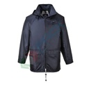 Giacca da lavoro antipioggia, 100% poliestere, omologata EN 343, impermeabile con cuciture nastrate, occhielli e retro aerato, colore blu navy