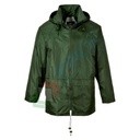 Giacca da lavoro antipioggia, 100% poliestere, omologata EN 343, impermeabile con cuciture nastrate, occhielli e retro aerato, colore verde oliva