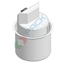 Serbatoio in plastica (PE) per stazioni di miscelazione e dosaggio reagenti con vasca di contenimento, capacità 120 Lt, Mis. Ø 700 x 890 H mm, parte superiore con alzata verticale a due facce con coperchio