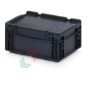 Cassetta in plastica (PP) conduttiva e antistatica, capacità 4,45 Lt, Mis. 300 L x 200 P x 135 H mm, coperchio integrato