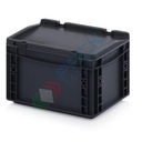 Cassetta in plastica (PP) conduttiva e antistatica, capacità 7,57 Lt, Mis. 300 L x 200 P x 185 H mm, coperchio integrato