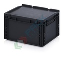 Cassetta in plastica (PP) conduttiva e antistatica, capacità 20 Lt, Mis. 400 L x 300 P x 235 H mm, coperchio integrato