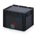 Cassetta in plastica (PP) conduttiva e antistatica, capacità 26 Lt, Mis. 400 L x 300 P x 285 H mm, coperchio integrato