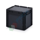 Cassetta in plastica (PP) conduttiva e antistatica, capacità 30 Lt, Mis. 400 L x 300 P x 335 H mm, coperchio integrato