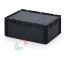 Cassetta in plastica (PP) conduttiva e antistatica, capacità 45 Lt, Mis. 600 L x 400 P x 235 H mm, coperchio integrato