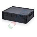 Cassetta in plastica (PP) conduttiva e antistatica, capacità 87 Lt, Mis. 800 L x 600 P x 240 H mm, coperchio integrato