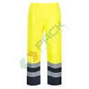 Pantaloni alta visibilità antipioggia 100% poliestere con doppio rivestimento in PU, 190 gr, modello Traffic bicolore, omologati CE + EN 343 + EN ISO 20471 Classe 2, colore giallo/blu navy, tg. 3XL