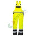 Salopette alta visibilità impermeabile 100% poliestere finitura antimacchia, doppio rivestimento in PU, 190 gr, certificata EN ISO 20471 Classe 2 + EN 343, colore giallo/nero, tg. M