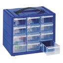 Cassettiera portaminuteria in plastica, 12 cassetti estraibili, mis. 220 L x 150 P x 180 H mm, colore blu