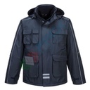 Giacca da lavoro antipioggia multitasche, 100% poliestere, resistente ed impermeabile, omologata EN 343, cappuccio staccabile a scomparsa, colore blu navy