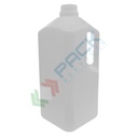 Flacone in plastica (HDPE) rettangolare a collo stretto con maniglia, capacità 3000 ml, chiusura con tappo a vite con apertura del sigillo a strappo (tappo escluso), colore neutro