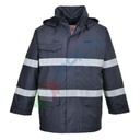 Giacca da lavoro ignifuga ed antistatica, 98% poliestere + 2% fibra di carbonio, modello Bizflame Rain multinorma, omologato EN ISO 14116 + EN 1149 + EN 13034 + EN 343, colore blu navy