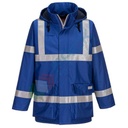 Giacca da lavoro antistatica e resistente alla fiamma, 98% poliestere + 2% fibra di carbonio, impermeabile ed ignifuga, omologata EN ISO 14116 + EN 1149 + EN 13034 + EN 343 + EN 14058, colore blu royal