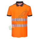Polo alta visibilità in maglia in 55% cotone + 45% poliestere 175 gr, nastro premium HiVisTex Pro, anello sotto la chiusura per aggancio di occhiali/penne, certificata EN ISO 20471 Classe 2 + RIS 3279 TOM, colore arancione/nero, tg. 4XL