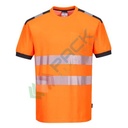 T-Shirt alta visibilità in maglia in 55% cotone + 45% poliestere 175 gr, nastro premium HiVisTex Pro, 1 tasca sicura, spacchi laterali, girocollo, certificata EN ISO 20471 Classe 2 + RIS 3279 TOM, colore arancione/grigio, tg. M