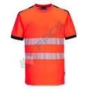 T-Shirt alta visibilità in maglia in 55% cotone + 45% poliestere 175 gr, nastro premium HiVisTex Pro, 1 tasca sicura, spacchi laterali, girocollo, certificata EN ISO 20471 Classe 2 + RIS 3279 TOM, colore rosso/nero, tg. 4XL