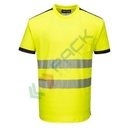 T-Shirt alta visibilità in maglia in 55% cotone + 45% poliestere 175 gr, nastro premium HiVisTex Pro, 1 tasca sicura, spacchi laterali, girocollo, certificata EN ISO 20471 Classe 2 + RIS 3279 TOM, colore giallo/nero, tg. M
