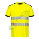T-Shirt alta visibilità in maglia in 55% cotone + 45% poliestere 175 gr, nastro premium HiVisTex Pro, 1 tasca sicura, spacchi laterali, girocollo, certificata EN ISO 20471 Classe 2 + RIS 3279 TOM, colore giallo/grigio, tg. M