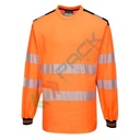 T-Shirt alta visibilità in maglia in 55% cotone + 45% poliestere 175 gr, maniche lunghe, nastro premium HiVisTex Pro, tasca al petto, girocollo e spacchi laterali, certificata EN ISO 20471 classe 3 + RIS 3279 TOM, colore arancione/nero, tg. S
