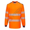 T-Shirt alta visibilità in maglia in 55% cotone + 45% poliestere 175 gr, maniche lunghe, nastro premium HiVisTex Pro, tasca al petto, girocollo e spacchi laterali, certificata EN ISO 20471 classe 3 + RIS 3279 TOM, colore arancione/blu navy, tg. M