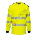 T-Shirt alta visibilità in maglia in 55% cotone + 45% poliestere 175 gr, maniche lunghe, nastro premium HiVisTex Pro, tasca al petto, girocollo e spacchi laterali, certificata EN ISO 20471 classe 3 + RIS 3279 TOM, colore giallo/nero, tg. S