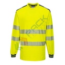 T-Shirt alta visibilità in maglia in 55% cotone + 45% poliestere 175 gr, maniche lunghe, nastro premium HiVisTex Pro, tasca al petto, girocollo e spacchi laterali, certificata EN ISO 20471 classe 3 + RIS 3279 TOM, colore giallo/blu navy, tg. 5XL