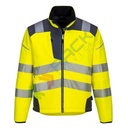 Giacca alta visibilità Softshell, modello performante PW3, 94% poliestere + 6% Elastan, 310 gr, omologata EN ISO 20471, colore giallo/grigio