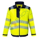 Giacca alta visibilità, modello performante PW3, 65% poliestere + 35% Elastan, 300 gr, omologata EN ISO 20471, colore giallo/blu navy