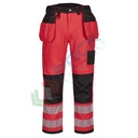 Pantaloni alta visibilità in tessuto Titanmill Plus (65% poliestere + 35% cotone), 300 gr, modello PW3 con tasche Holster, vestibilità regular, omologati CE + EN ISO 20471 Classe 2, colore rosso/nero, tg. S