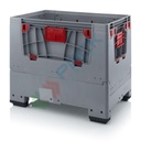 Cassa pallet in plastica (HDPE), pareti con sportelli abbattibili, 4 piedi, Mis. 1200 L x 800 P x 1000 H mm, volume 700 Lt