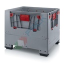 Cassa pallet in plastica (HDPE), pareti con sportelli abbattibili, 4 piedi, Mis. 1200 L x 1000 P x 1000 H mm, volume 900 Lt