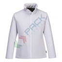 Pile da lavoro da donna, colletto alto, senza cappuccio, modello sanitario Softshell Print & Promo, 100% poliestere, 280 gr, chiusura con zip, colore bianco