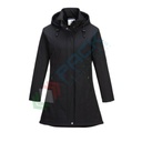 Cappotto da lavoro Softshell da donna, 94% poliestere + 6% elastan, modello Carla, idrorepellente e traspirante con flap di chiusura frontale, colore nero