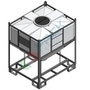 Serbatoio in plastica (PE) per chimici e alimenti, parallelepipedo rettangolare con struttura, capacità 700 Lt, Mis. 1200 L x 1160 P x 1400 H mm, colore neutro