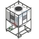Serbatoio in plastica (PE) per chimici e alimenti, parallelepipedo rettangolare con struttura, capacità 1000 Lt, Mis. 1110 L x 1035 P x 1750 H mm, colore neutro
