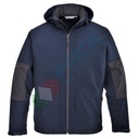 Giacca da lavoro Softshell, 94% poliestere + 6% elastan + micro pile 100% poliestere, finitura in tessuto resistente all'acqua, con cappuccio staccabile, colore blu navy