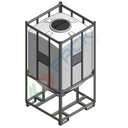 Serbatoio in plastica (PE) per chimici e alimenti, parallelepipedo rettangolare con struttura, capacità 2000 Lt, Mis. 1180 L x 1105 P x 2430 H mm, colore neutro