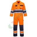 Tuta alta visibilità in Kingsmill Polycotton (65% poliestere + 35% cotone) 245 gr, 12 tasche ampie, certificata EN ISO 20471 Classe 3 + RIS 3279 TOM, colore arancione/blu navy, tg. 3XL
