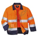 Giacca alta visibilità, modello Madrid, 65% poliestere + 35% cotone, 245 gr, omologata EN ISO 20471, colore arancione/blu navy