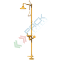 Doccia lavaocchi dotata di comando con barra e pedale, conforme alle norme UNI EN 15154-2:2007 e UNI 9608:1993