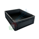 Cassetta in plastica (PP) sovrapponibile, 10 Lt, mis. 400 L x 300 P x 120 H mm, base e pareti chiuse, maniglie chiuse