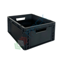 Cassetta in plastica (PP) sovrapponibile, 15 Lt, mis. 400 L x 300 P x 170 H mm, base e pareti chiuse, maniglie aperte