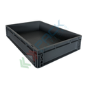 Cassetta in plastica (PP) sovrapponibile, 25 Lt, mis. 600 L x 400 P x 120 H mm, base e pareti chiuse, maniglie chiuse