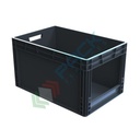 Cassetta in plastica (PP) sovrapponibile con finestra, 65 Lt, mis. 600 L x 400 P x 320 H mm, base chiusa, maniglie passanti