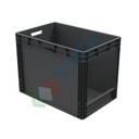 Cassetta in plastica (PP) sovrapponibile con finestra, 90 Lt, mis. 600 L x 400 P x 420 H mm, base chiusa, maniglie passanti