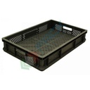 Cassetta in plastica (PP) sovrapponibile, 17 Lt, mis. 600 L x 400 P x 90 H mm, base e pareti forate, maniglie passanti